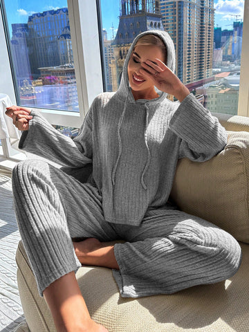 Cozy Ribbed Knit Hoodie Lounge Set