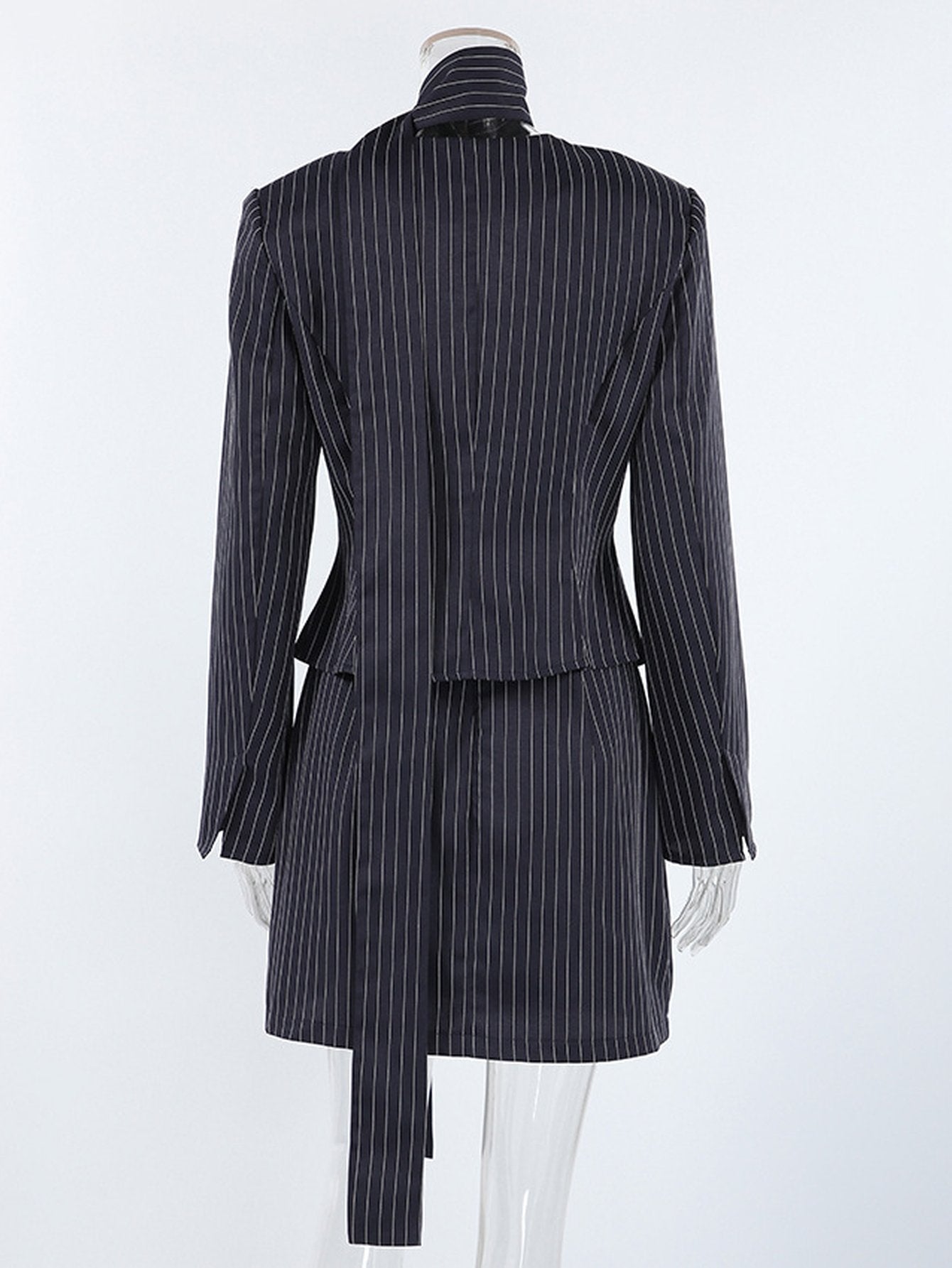 Pinstripe Chic Blazer Skirt Set