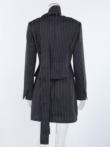 Pinstripe Chic Blazer Skirt Set