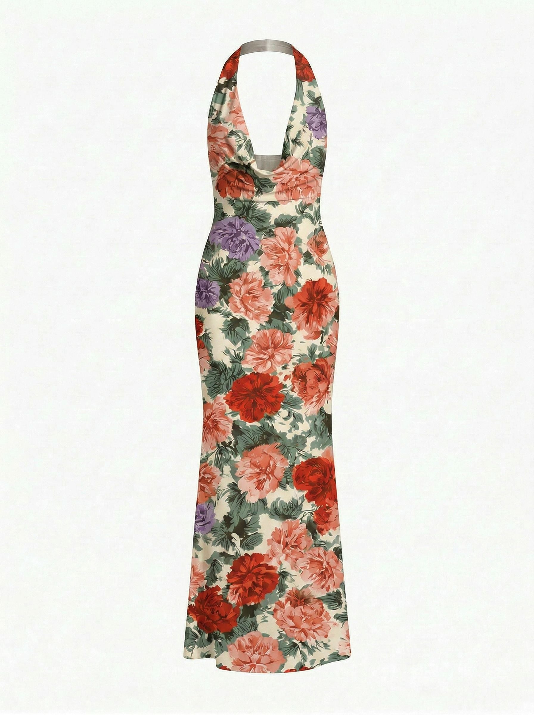 LILA Floral Print Cowl Neck Bodycon Midi Dress