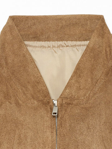 Oversized Faux Suede Bomber Jacket