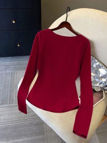 Elegant Cowl Neck Long Sleeve T-Shirts