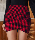 Ruched Houndstooth High Waist Mini Skirt