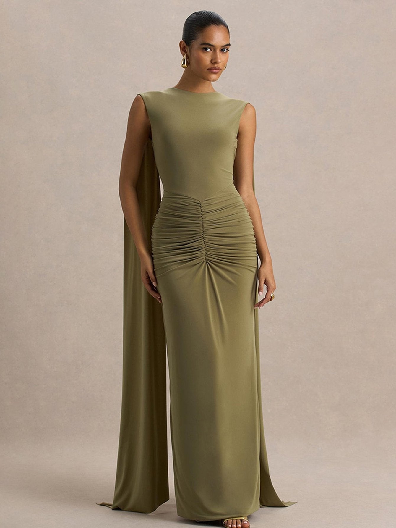 Elegant Ruched Draped Maxi Dress