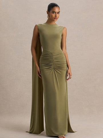Elegant Ruched Draped Maxi Dress