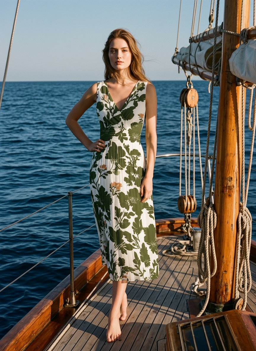 CORINNE
Floral Print V Neck A Line Midi Dress