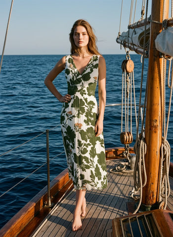 CORINNE
Floral Print V Neck A Line Midi Dress