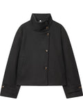 Minimalist Mock Neck Cropped Wool Coat