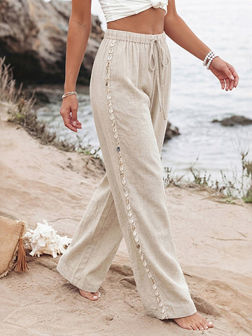 Drawstring Fringe Detail Beach Pants
