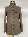 Tailored Herringbone Stand Collar Utility Jacket