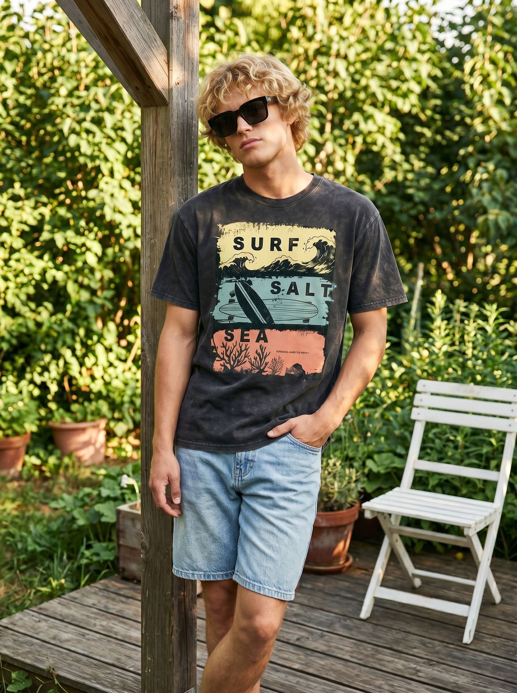 Vintage Washed Surf Graphic T-Shirt