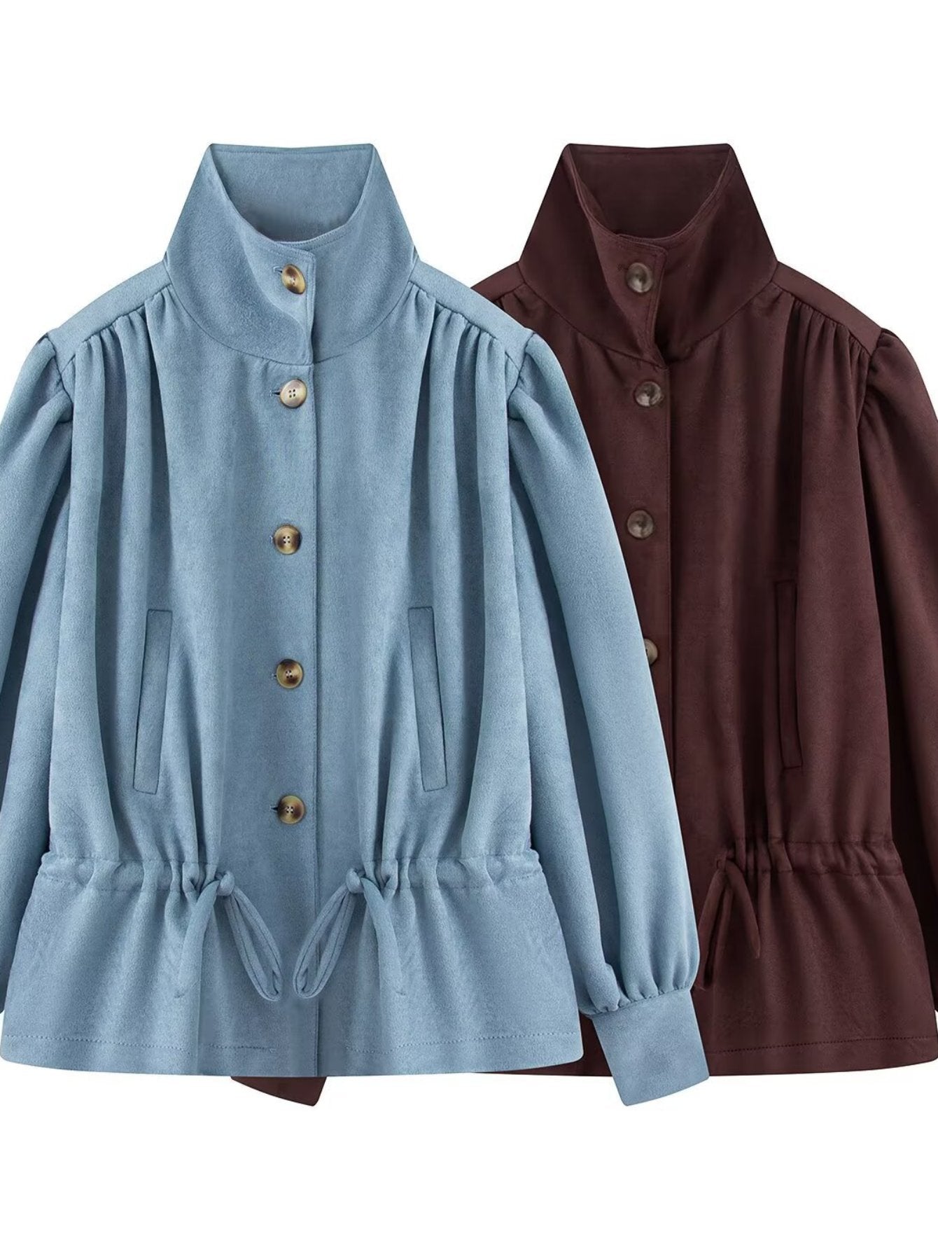 Puff Sleeve Drawstring Waist Trench Coat