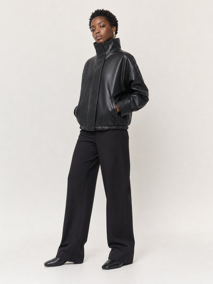 Oversized Stand Collar Faux Leather Jacket