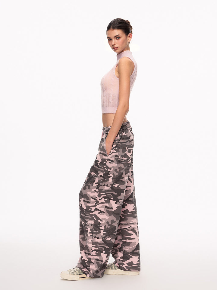 Embroidered Camo High Waisted Baggy Pants