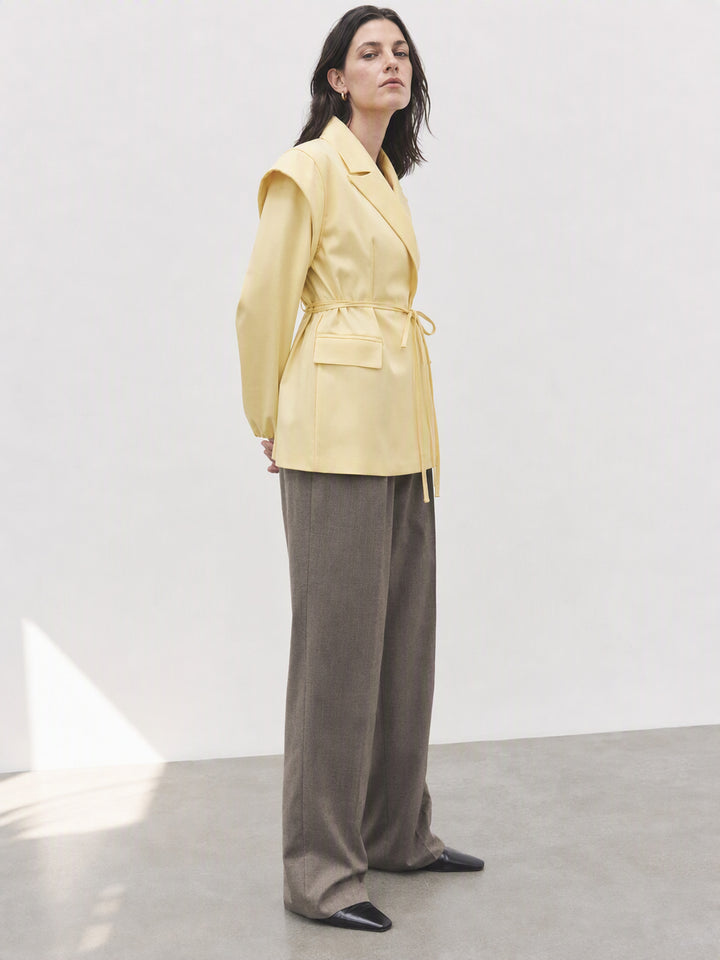 Oversized Belted Yellow Blazer Jacket