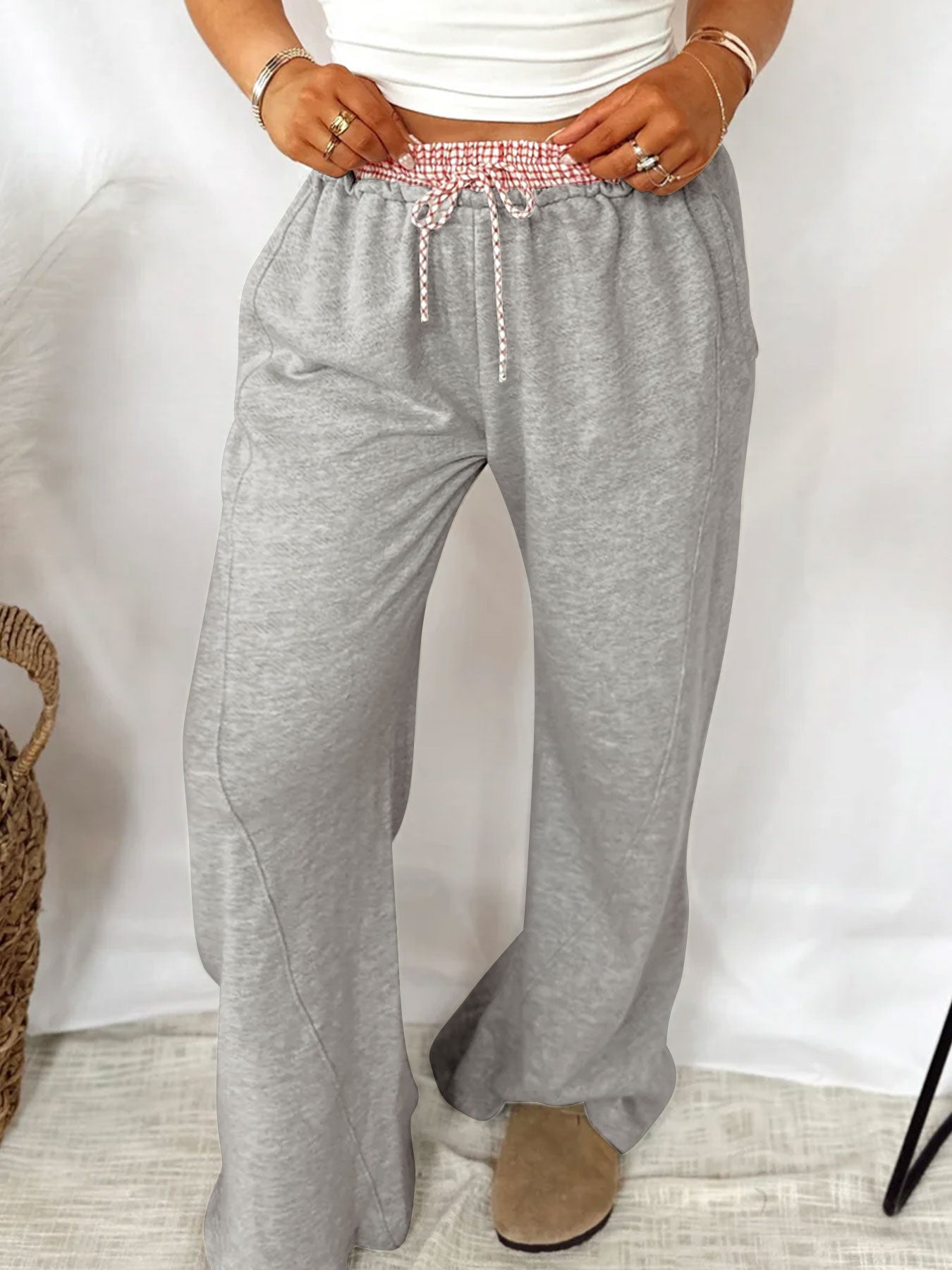 Wide-Leg Drawstring Pocket Casual Sweatpants