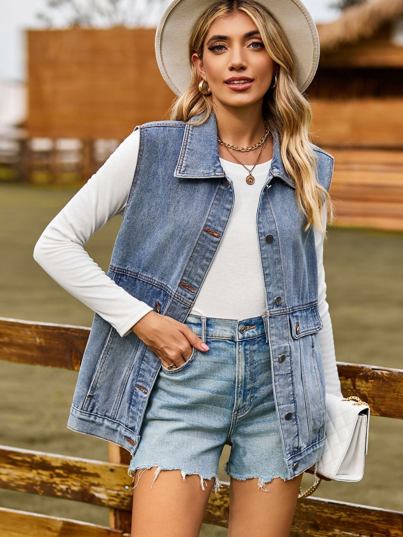 Vintage Wash Sleeveless Denim Vest