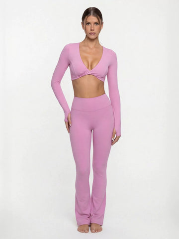 Seamless Twist Crop Flare Legging Set