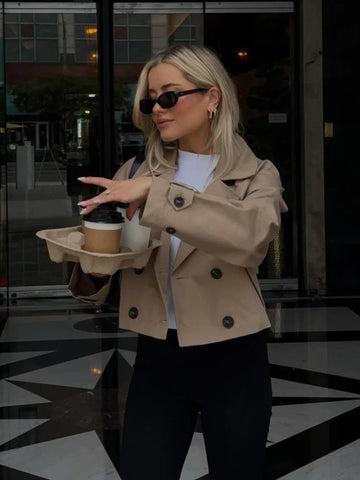 Double Breasted Cropped Trench Coat