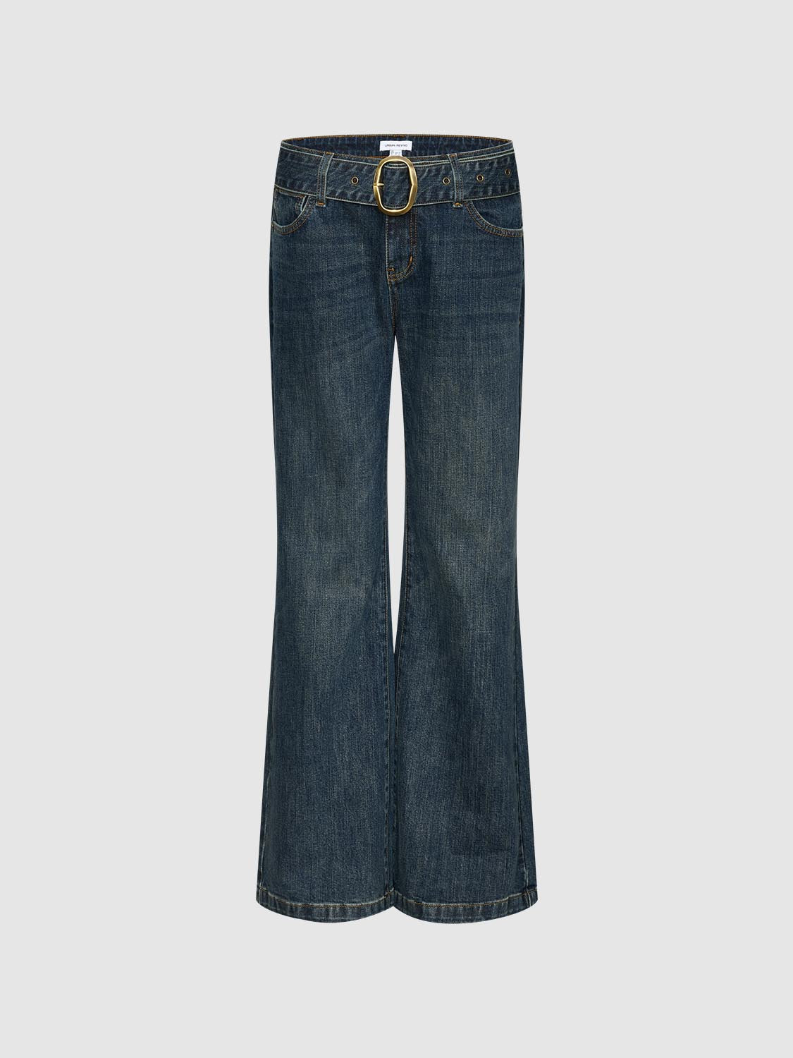 Urban Revivo Belted Flare Leg Jeans-Blue