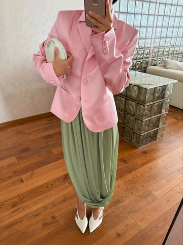 Flowy Draped High Waisted Midi Skirt