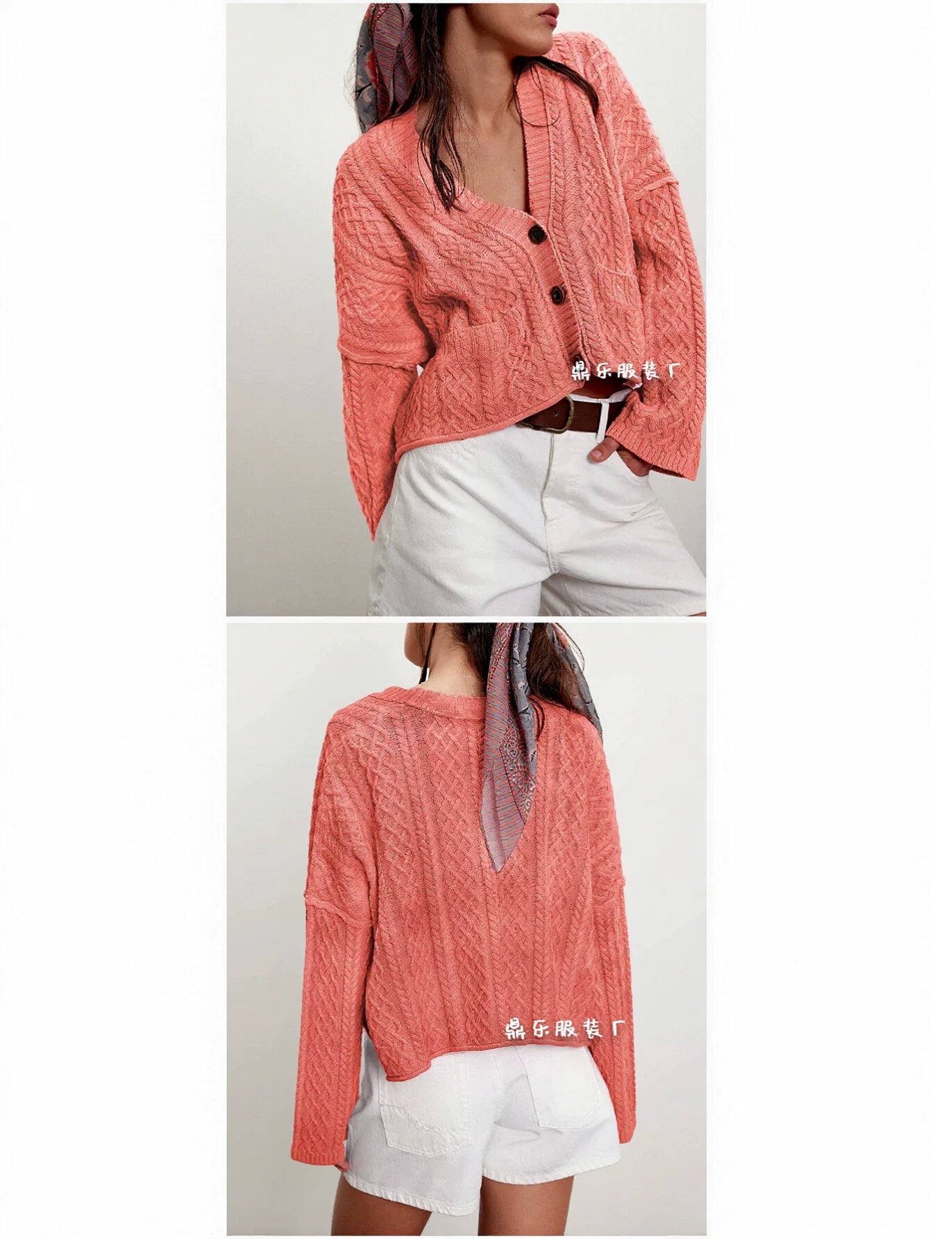 Oversized Cable Knit Button Up Cardigan