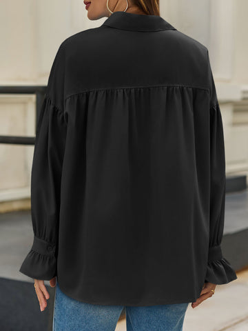 Oversized Puff Sleeve Button Down Shirt