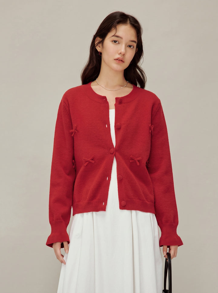 Cute Bow Detail Knit Cardigan