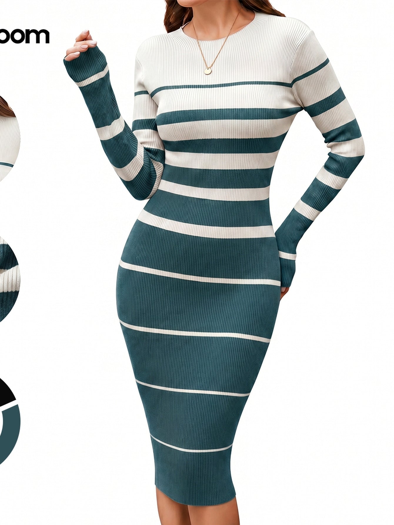 Bodycon Striped Ribbed Knit Sweater Dress
