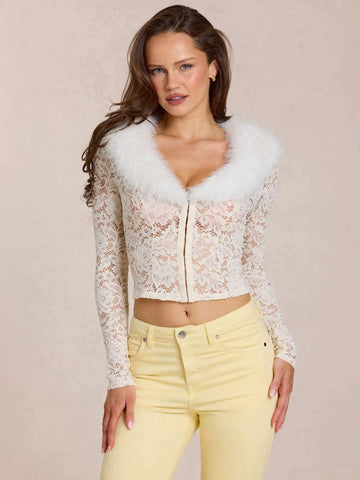 Faux Fur Trim Lace Jacket