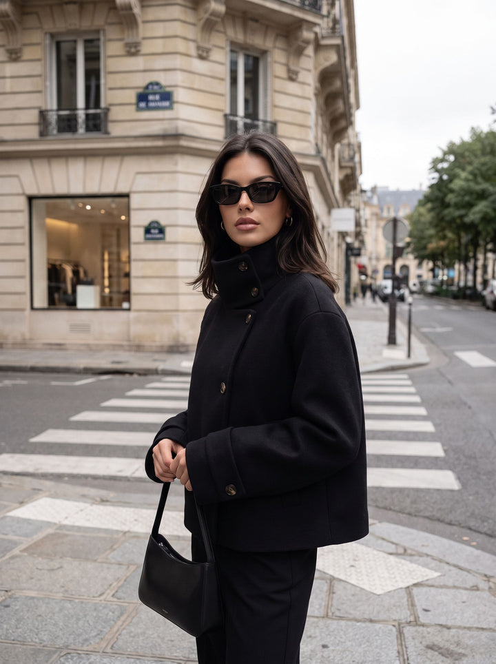 Minimalist Mock Neck Cropped Wool Coat
