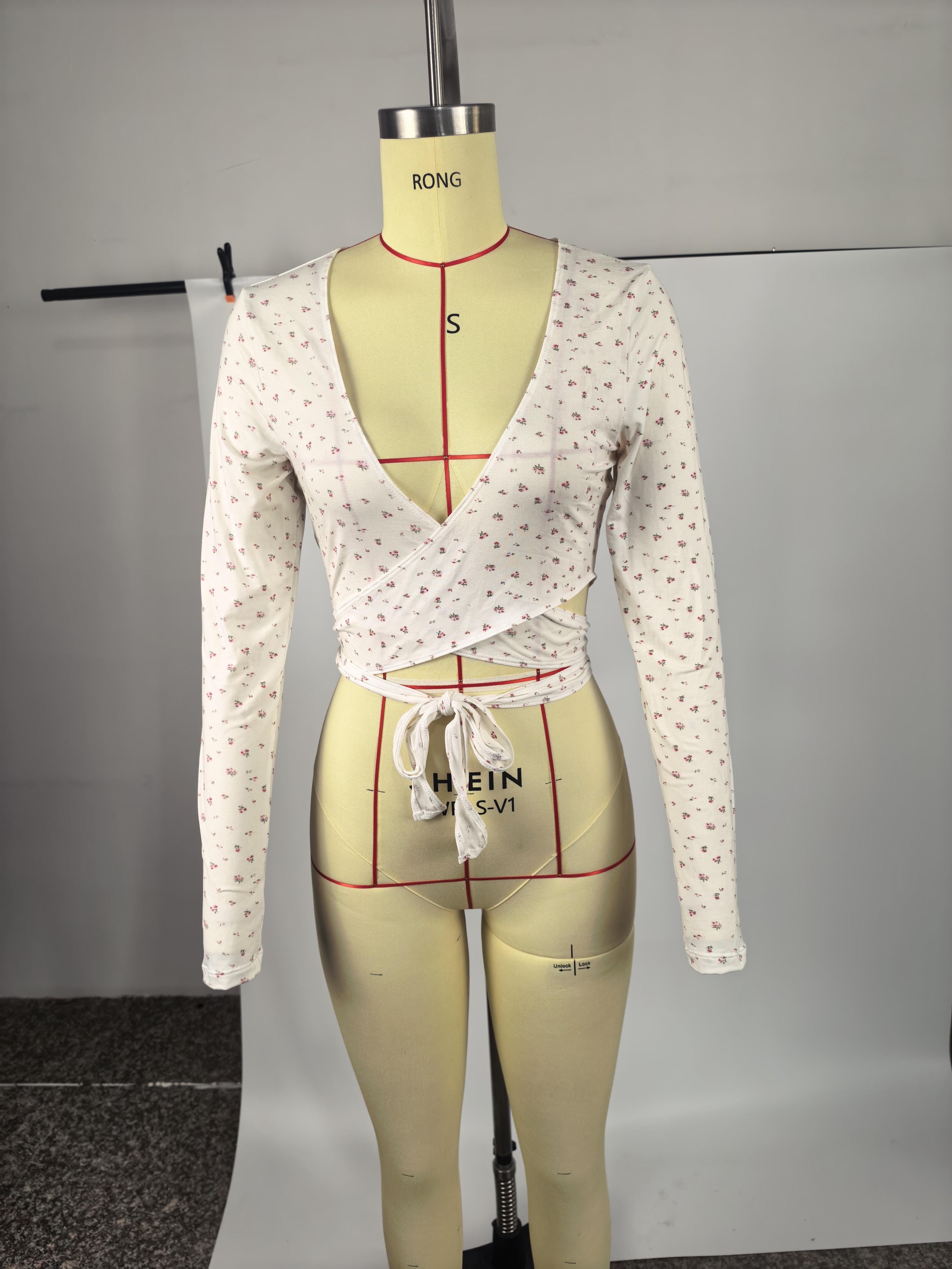 Floral Wrap Tie Front Yoga Top