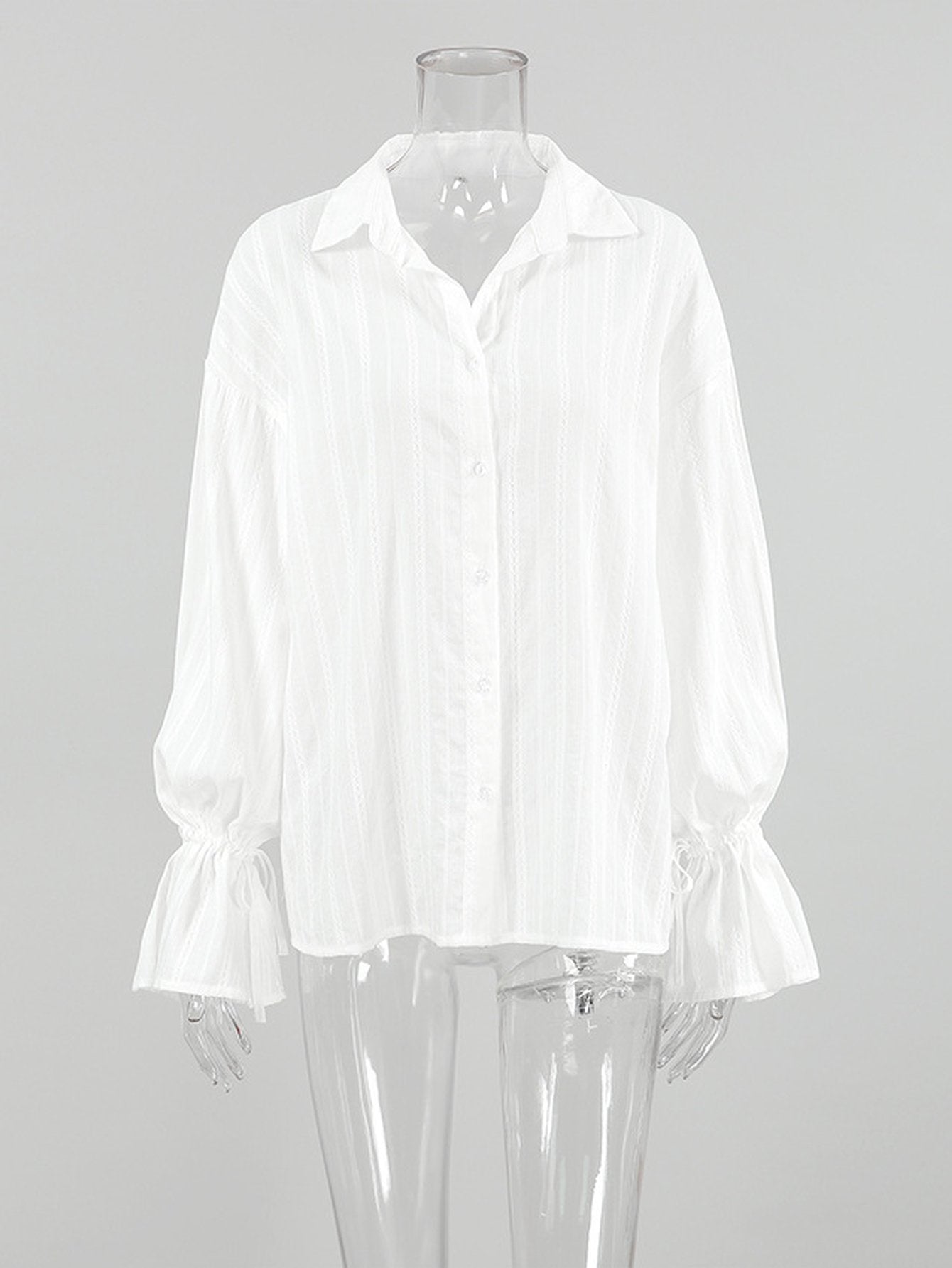 Sheer Striped Ruffle Sleeve Button Shirt