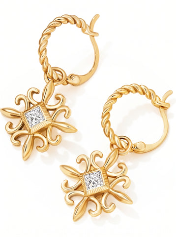 Vintage Twisted Gold Hoop Dangle Earrings