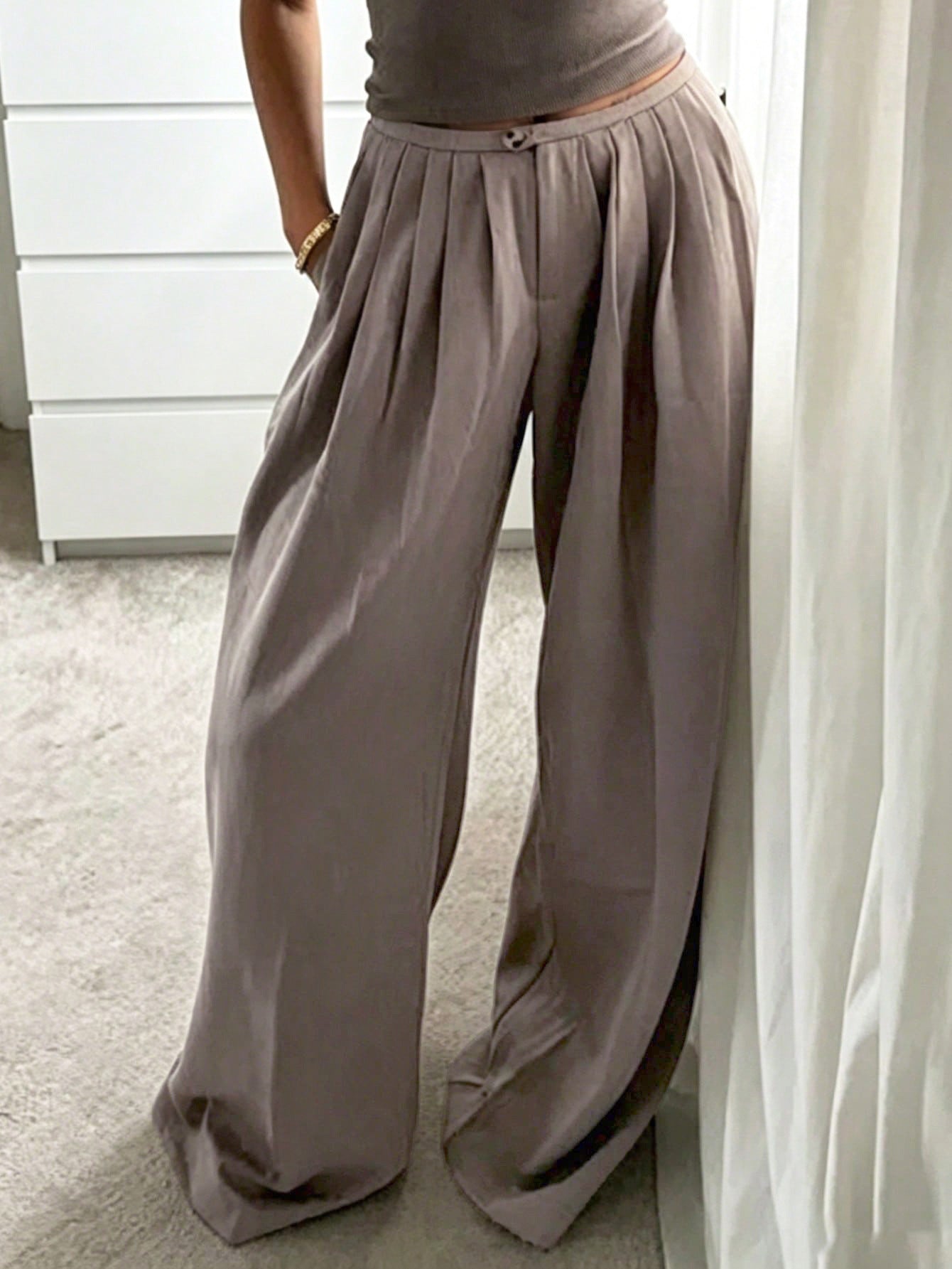High Waisted Pleated Wide Leg Trousers