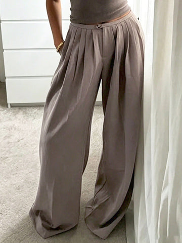 High Waisted Pleated Wide Leg Trousers