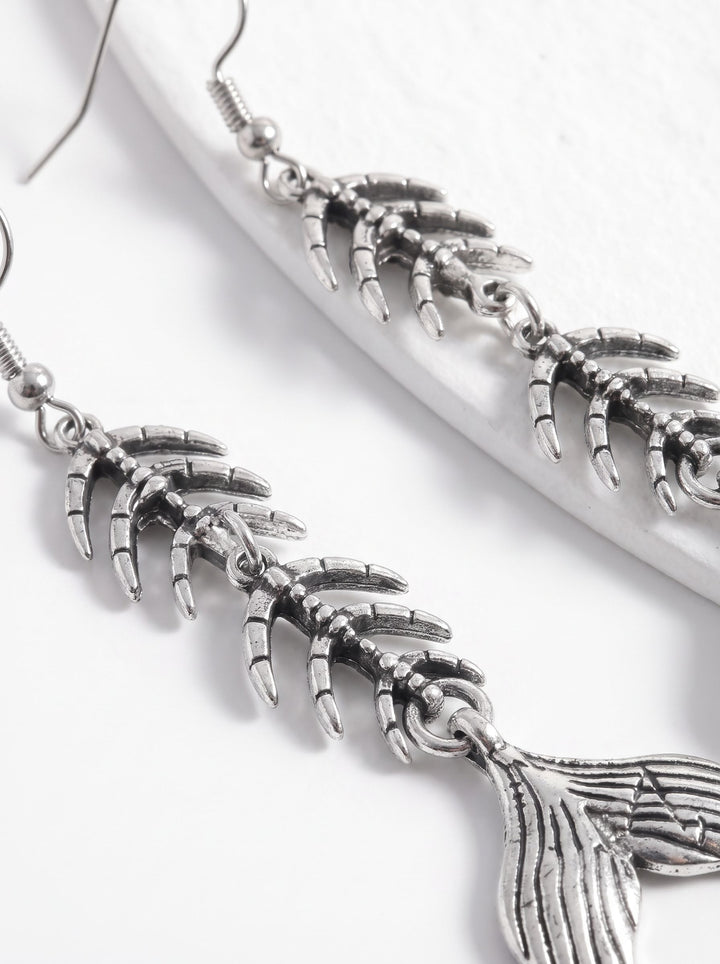 Edgy Gothic Fish Bone Dangle Earrings