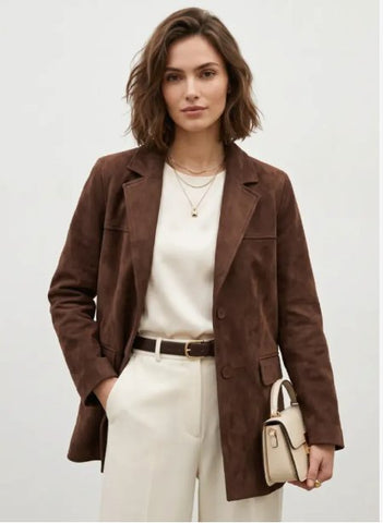 Classic Suede Button Up Blazer