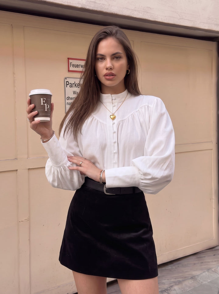 Elegant Balloon Sleeve Button Down Blouse