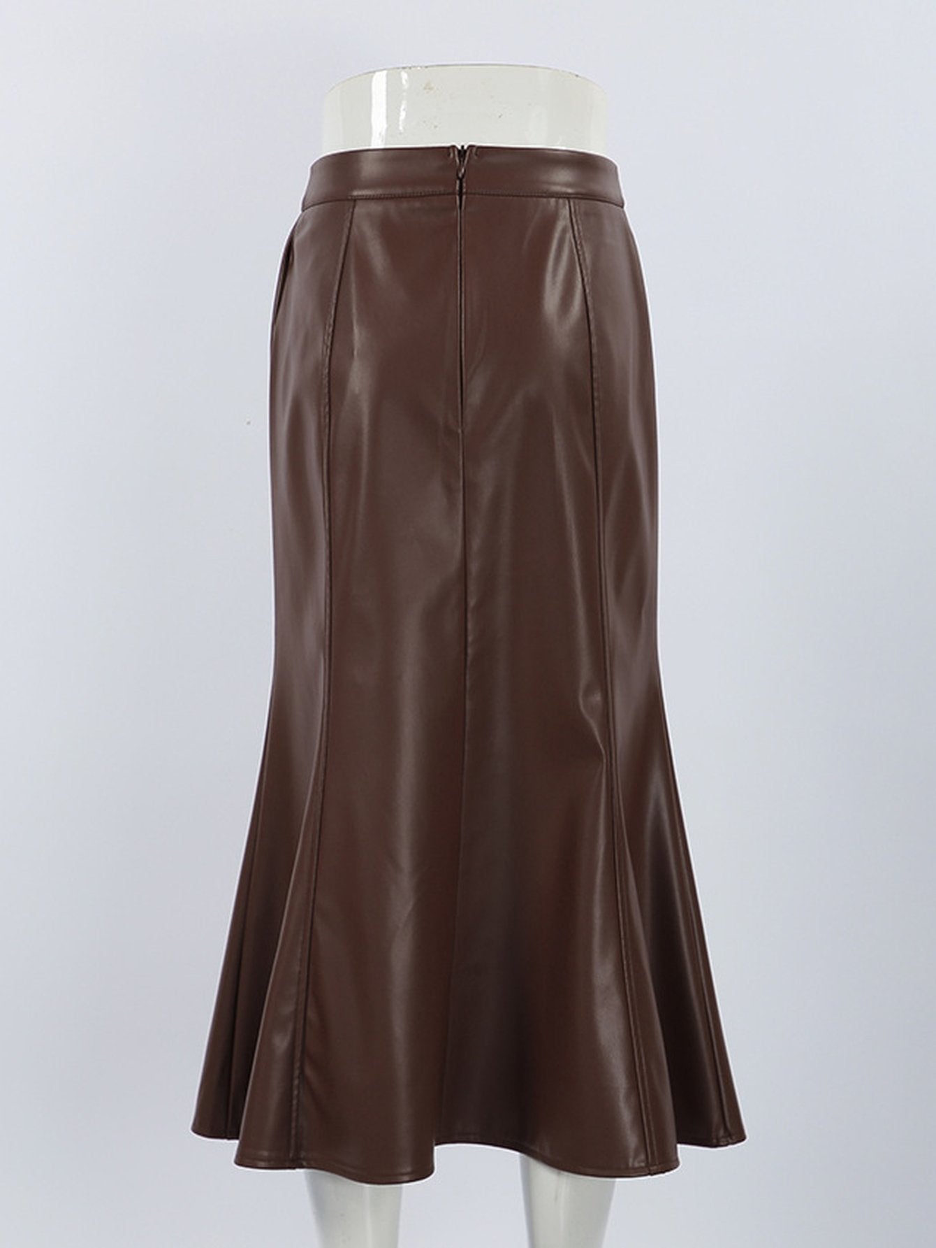 High Waisted Faux Leather Midi Skirt