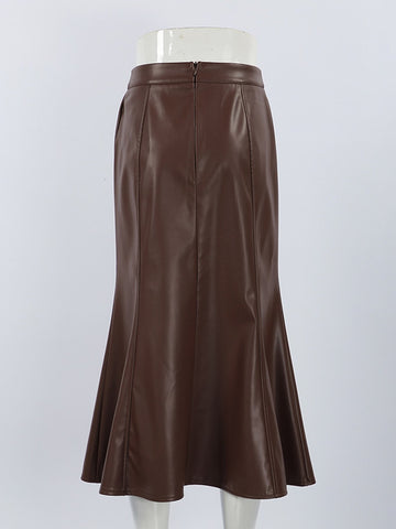 High Waisted Faux Leather Midi Skirt