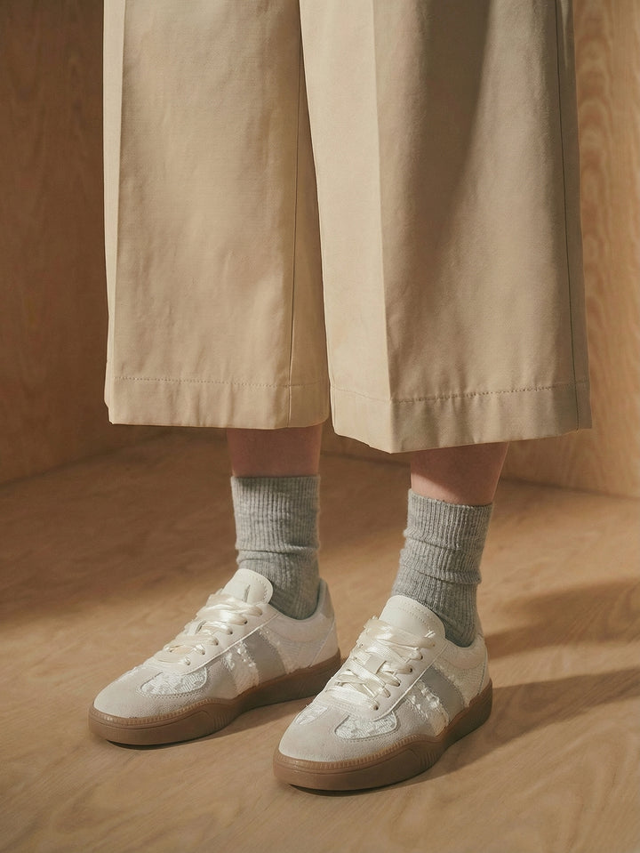 Delicate Lace Textured Upper Vintage German Trainer[Note:Runs Small,Go One Size Up]