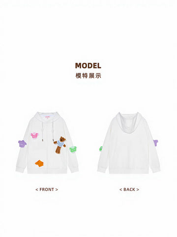 Cute Bear Graphic Zip Hooded Jacket