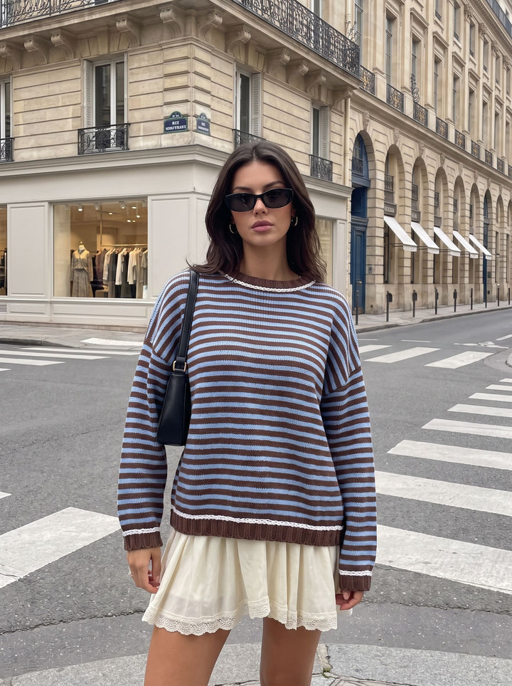 Oversized Striped Crewneck Knit Sweater