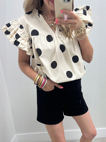 Polka Dot Ruffle Sleeve Blouse