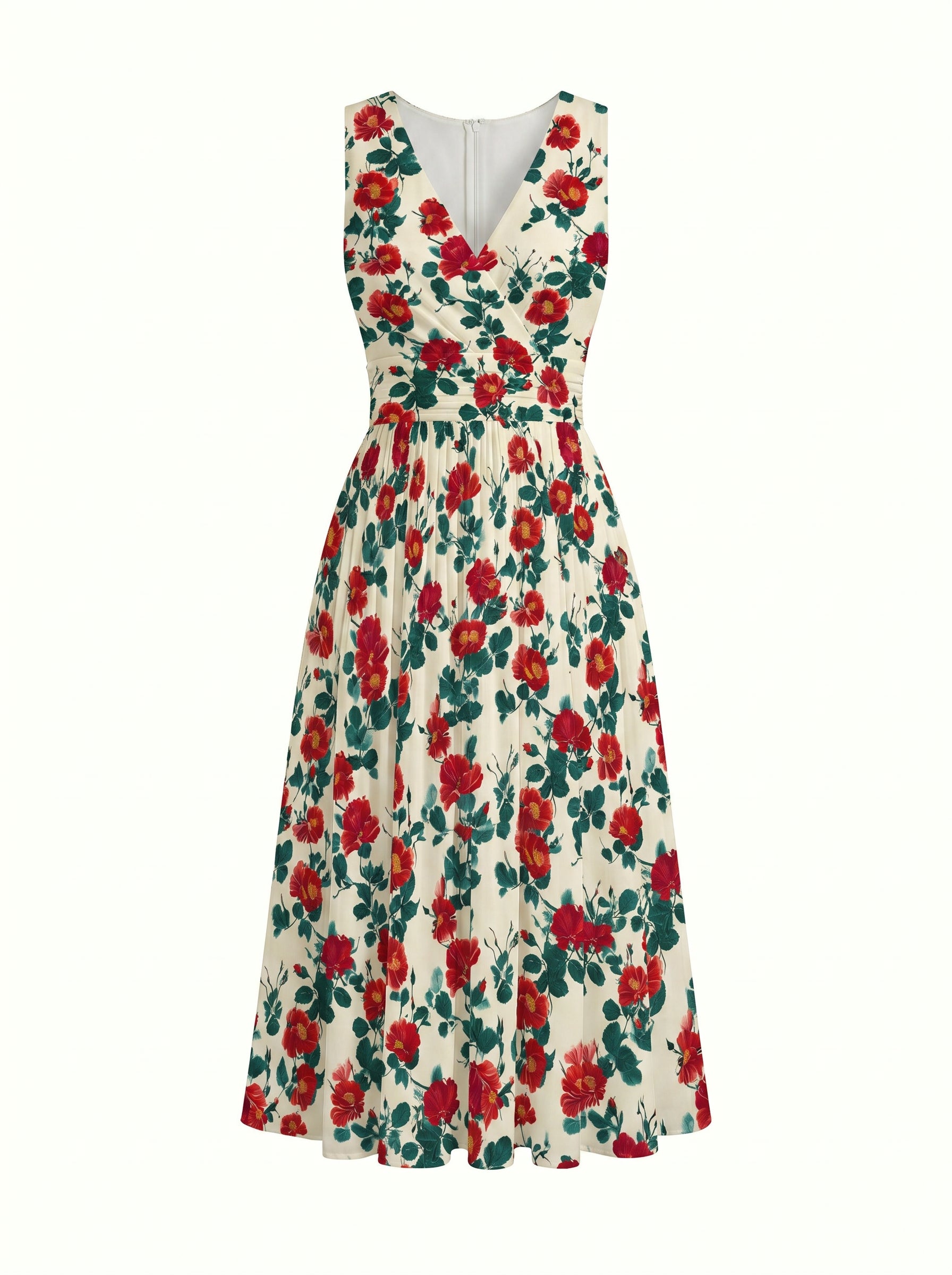 CORINNE
Floral Print V Neck A Line Midi Dress