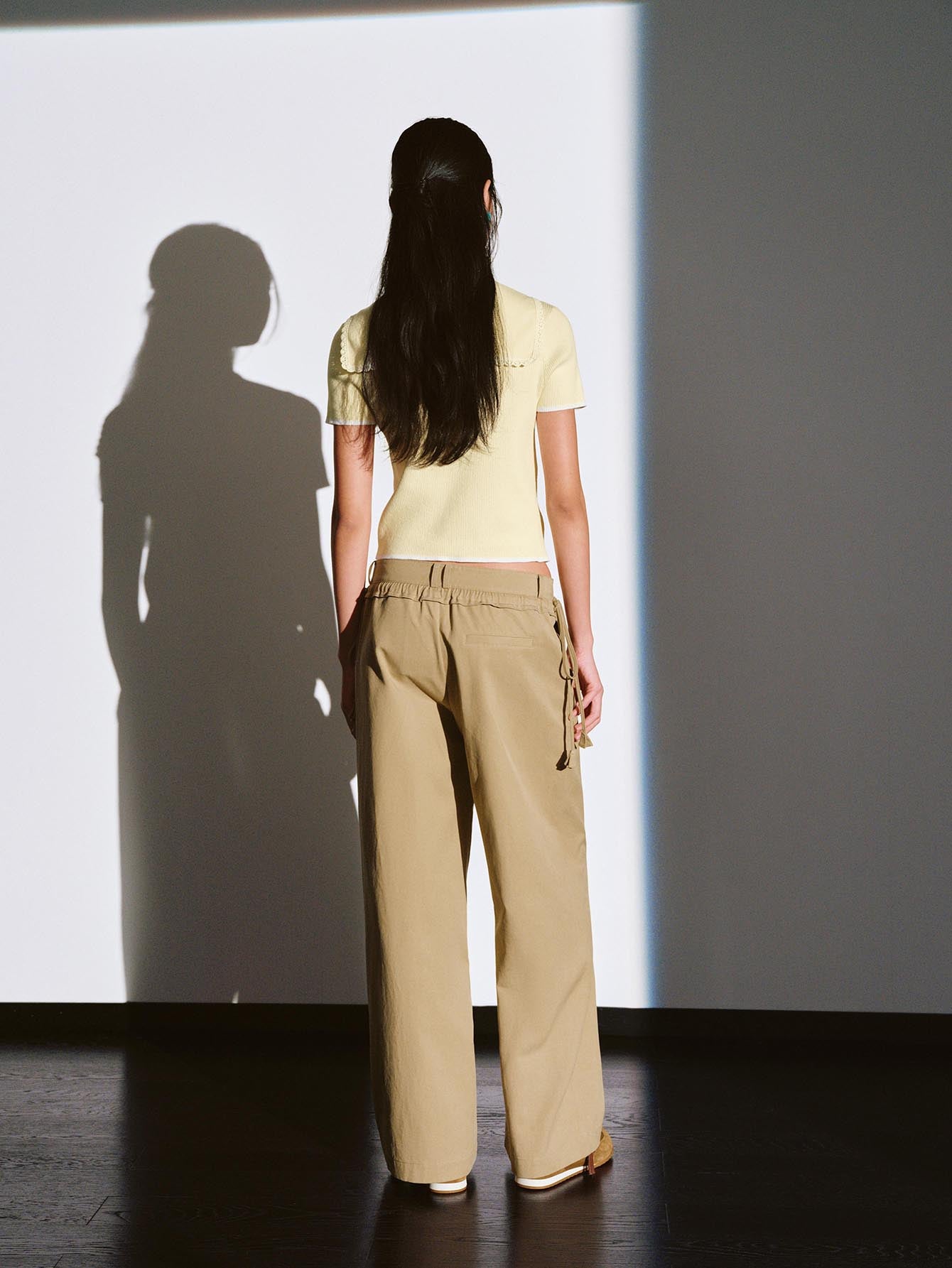 Urban Revivo Contrast Lace Trim Collared Knitted Cardigans-Navy Blue