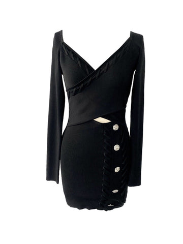 Elegant Cutout Buttoned Knit Dress