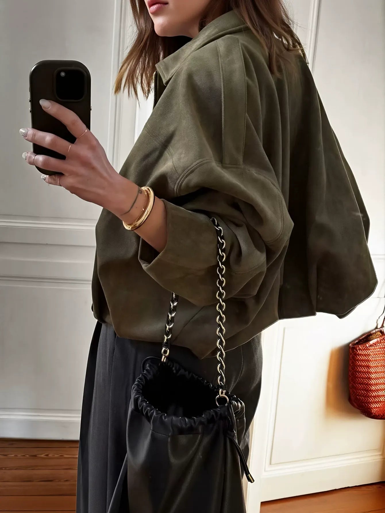 Oversized Suede Bubble Hem Jacket