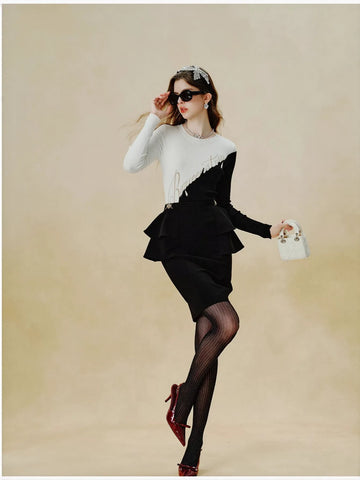 Elegant Peplum High Waist Midi Skirt